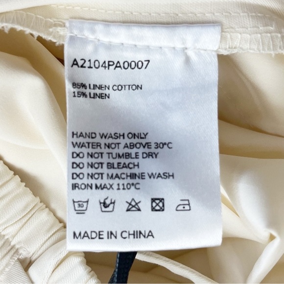 Lattelier Linen Cotton Drawstring Straight Leg Cream Pants - Picture 13 of 14